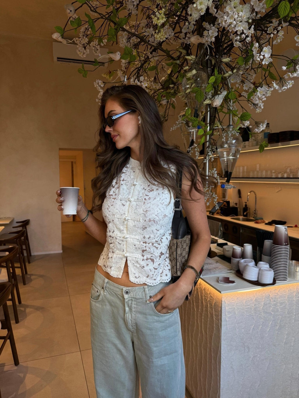 White Mandarin Sleeveless Lace Top – Women's Summer Top