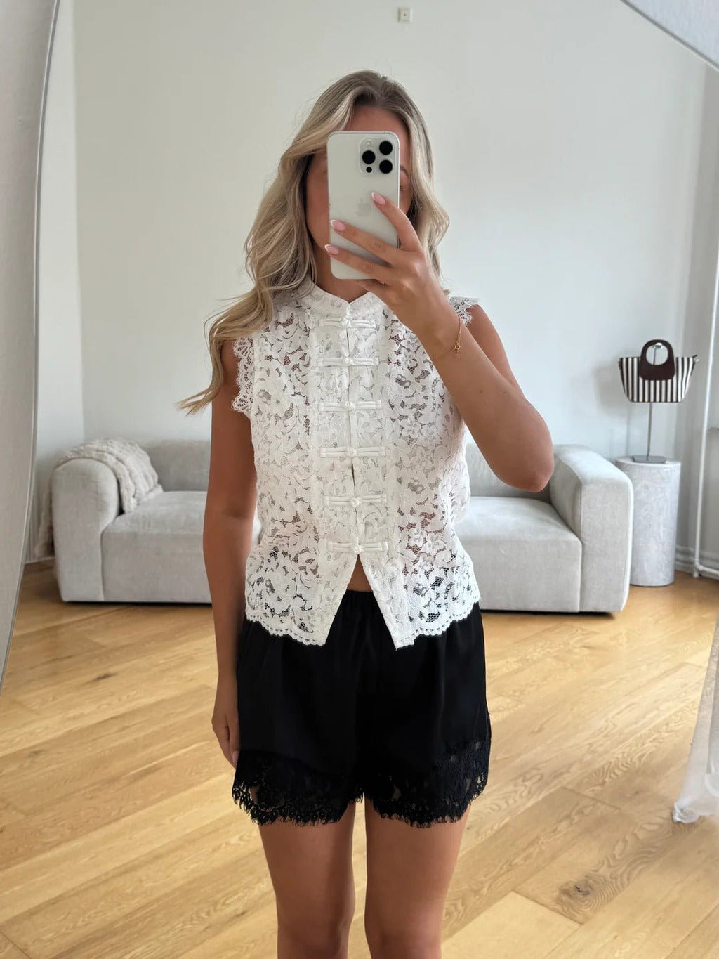 White Mandarin Sleeveless Lace Top – Women's Summer Top