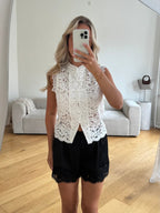 White Mandarin Sleeveless Lace Top – Women's Summer Top