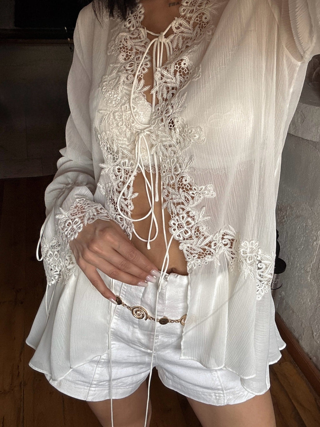 Front-Tie Lace Appliqué Top – Women's Summer Top