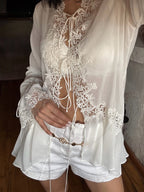 Front-Tie Lace Appliqué Top – Women's Summer Top