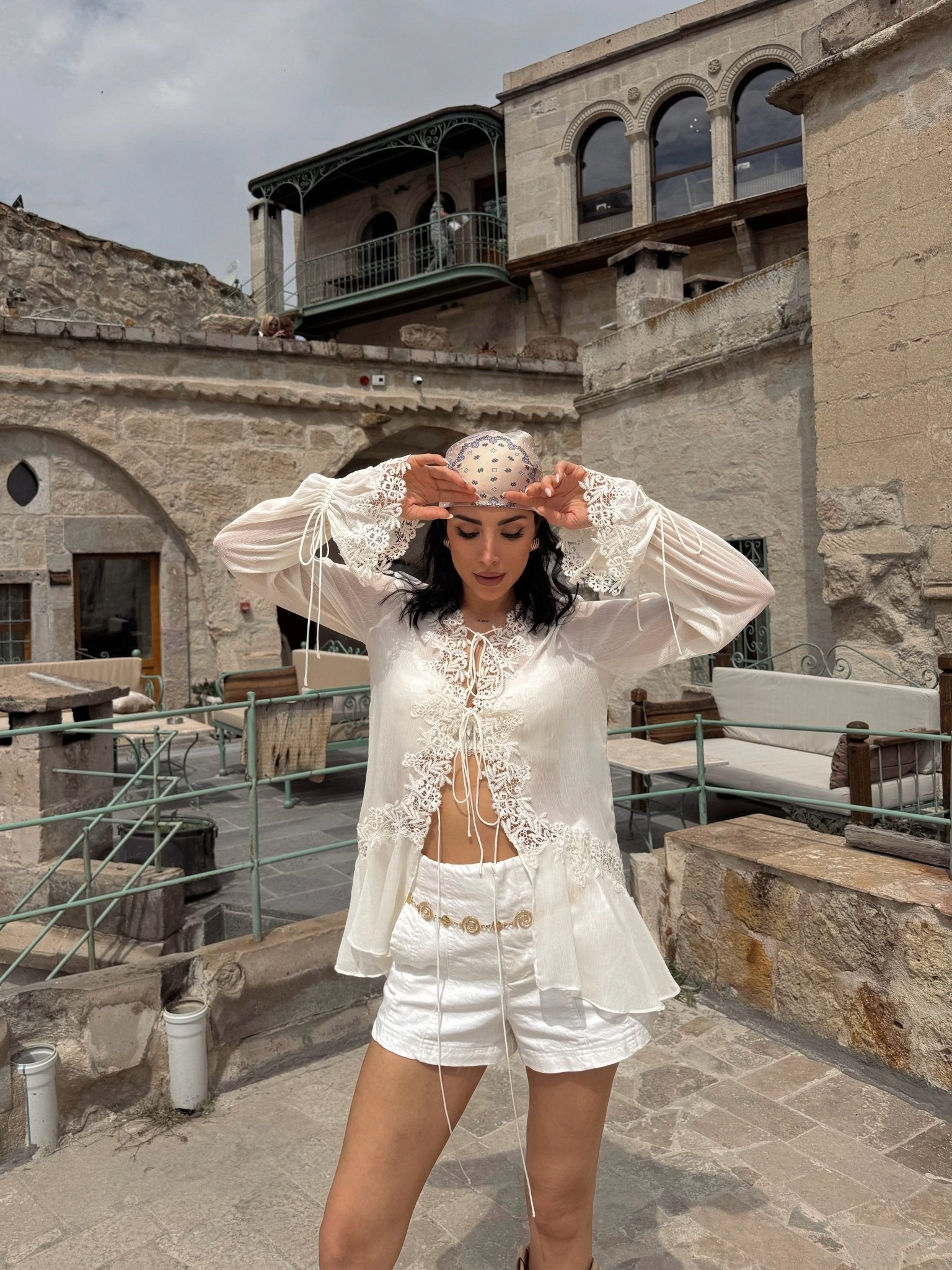 Front-Tie Lace Appliqué Top – Women's Summer Top