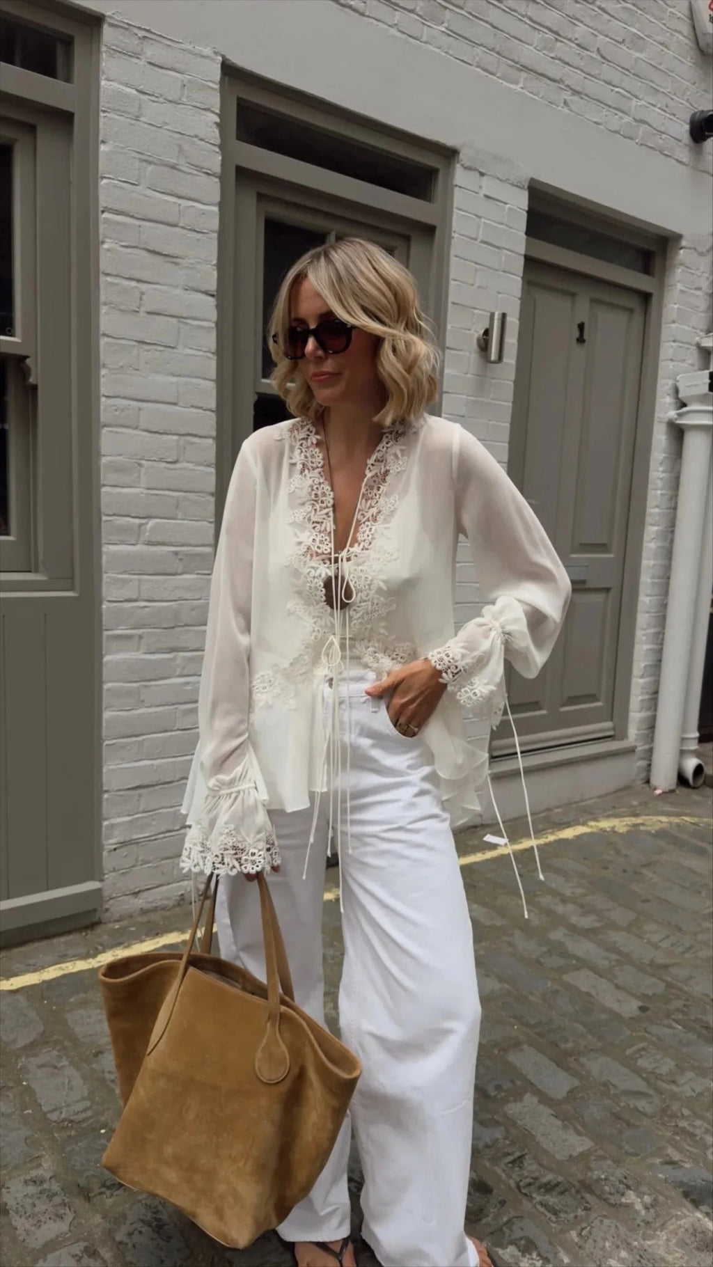 Front-Tie Lace Appliqué Top – Women's Summer Top
