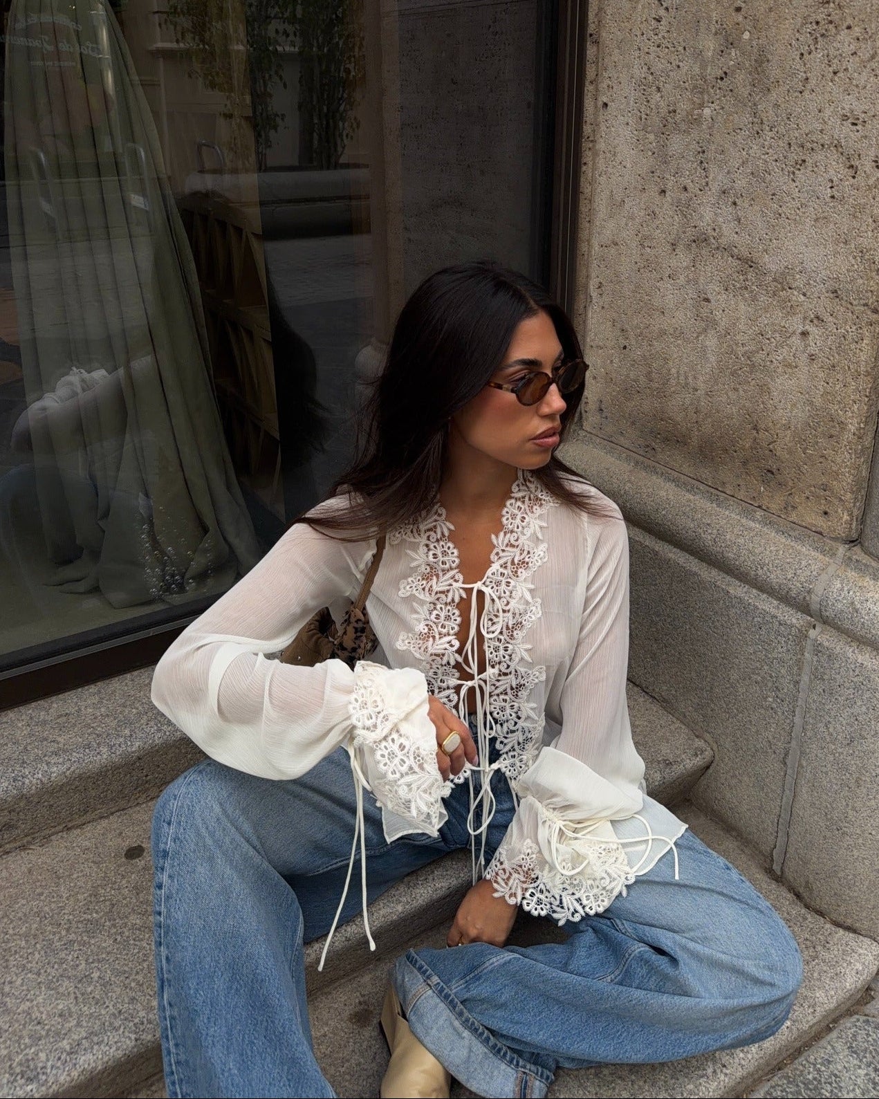 Front-Tie Lace Appliqué Top – Women's Summer Top