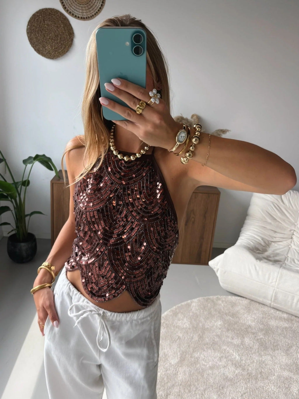 White Sequin Halter Top – Women's Summer Top