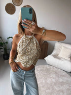 White Sequin Halter Top – Women's Summer Top