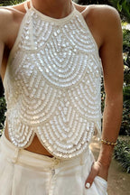 White Sequin Halter Top – Women's Summer Top
