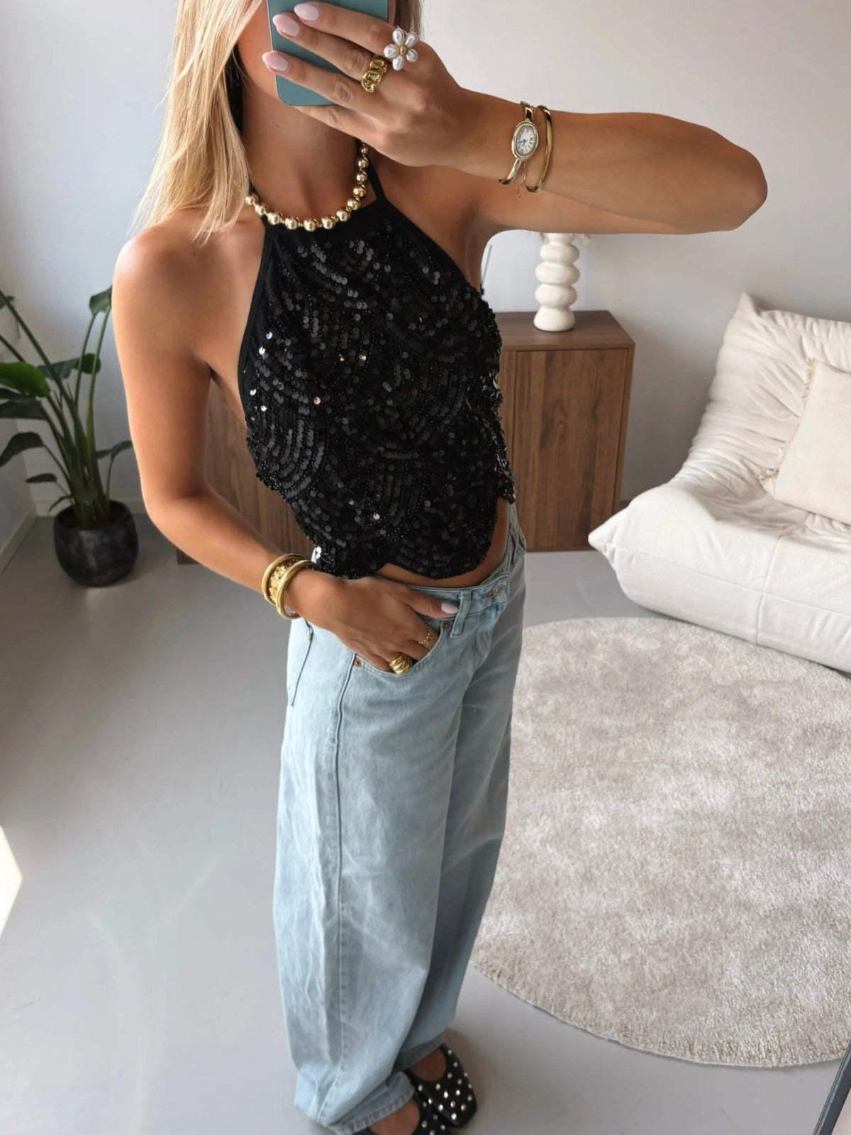 White Sequin Halter Top – Women's Summer Top