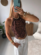 White Sequin Halter Top – Women's Summer Top