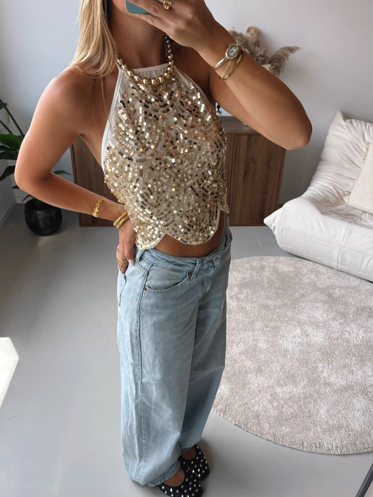 White Sequin Halter Top – Women's Summer Top