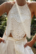 White Sequin Halter Top – Women's Summer Top