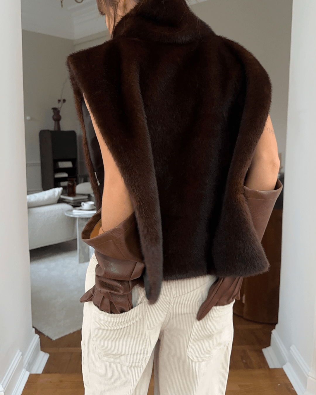 Faux Fur Turtleneck Gilet – Asymmetric Layering Vest
