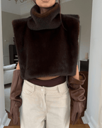 Faux Fur Turtleneck Gilet – Asymmetric Layering Vest