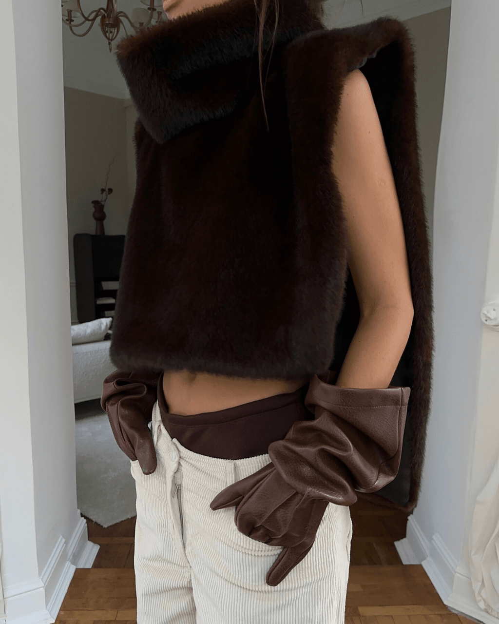 Faux Fur Turtleneck Gilet – Asymmetric Layering Vest