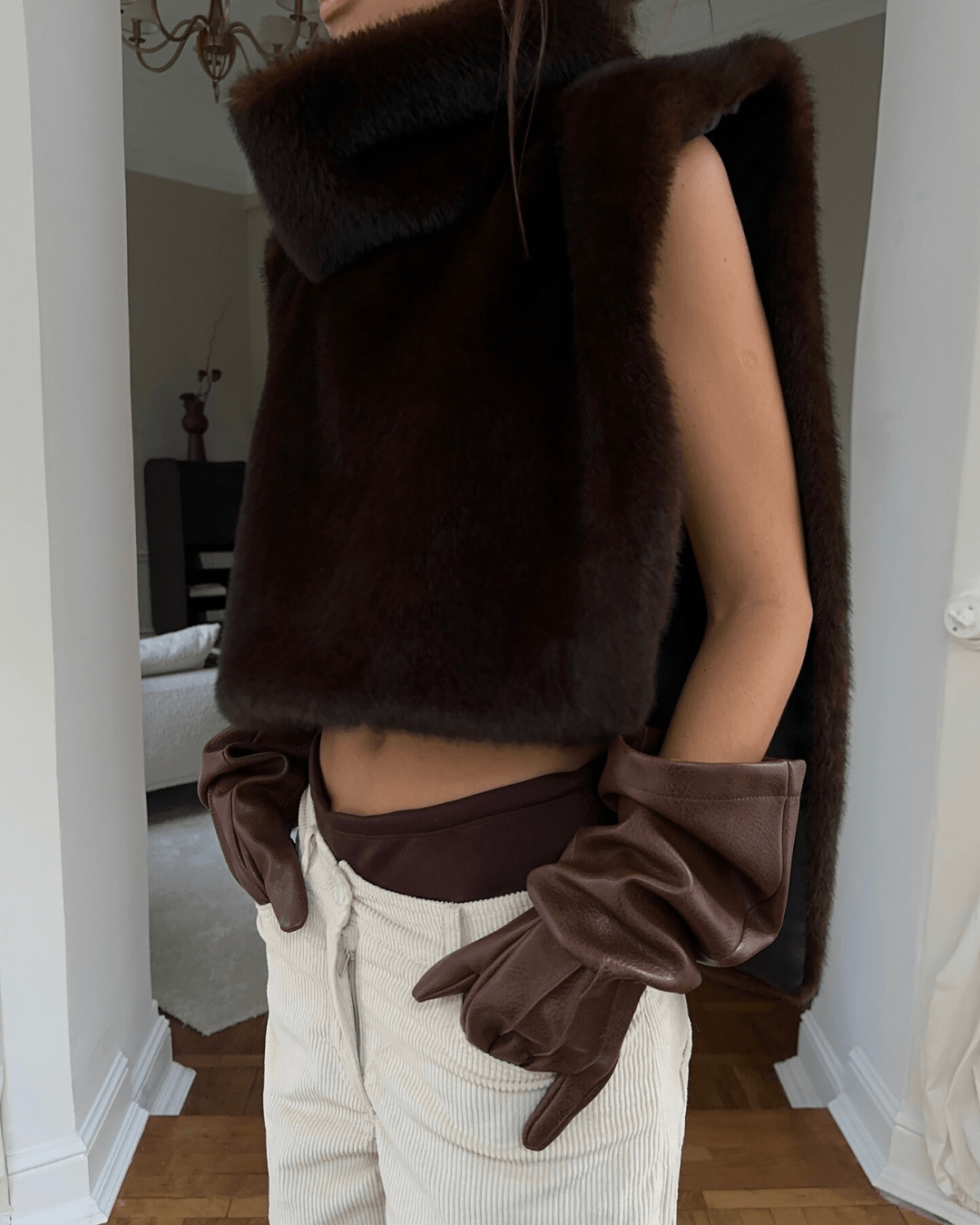 Faux Fur Turtleneck Gilet – Asymmetric Layering Vest