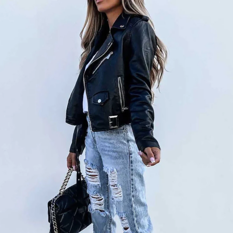 Elegant Leather Look Jacket with Buttons in Red or Black