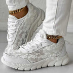 Women's Orthopedic Lace-Panel Sneakers – Cushioned Lace-Up Chunky Sole