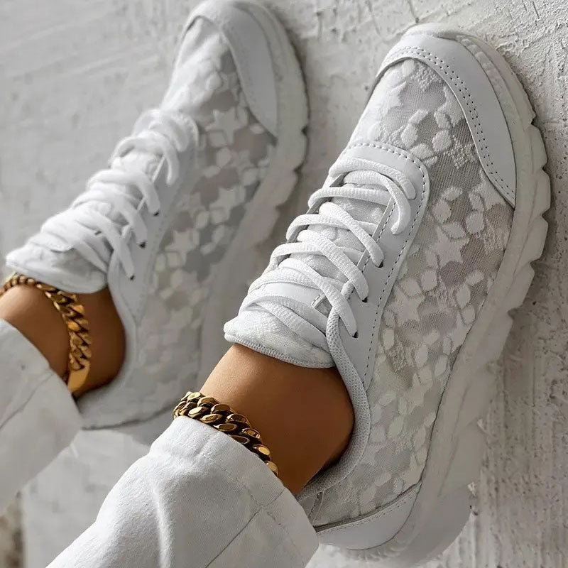 Women's Orthopedic Lace-Panel Sneakers – Cushioned Lace-Up Chunky Sole