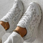 Women's Orthopedic Lace-Panel Sneakers – Cushioned Lace-Up Chunky Sole