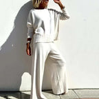 Women's Relaxed Wide-Leg Co-Ord Set – Cropped Long-Sleeve Top