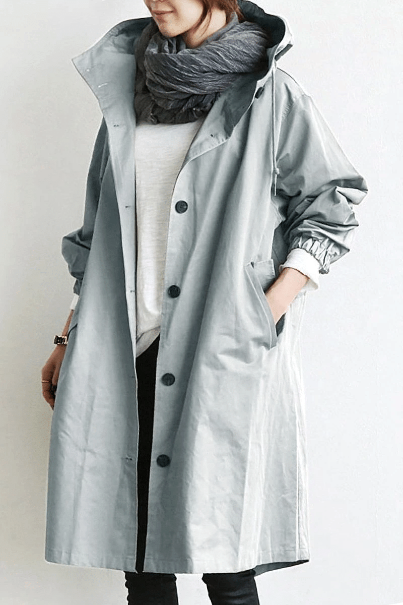 Windproof Rain Jacket with Buttons & Hood – Lightweight Waterproof Jacket