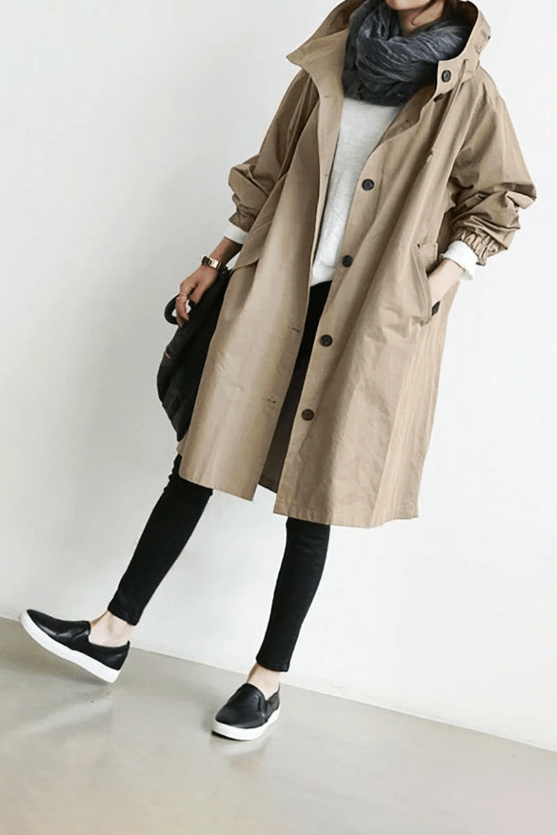 Windproof Rain Jacket with Buttons & Hood – Lightweight Waterproof Jacket