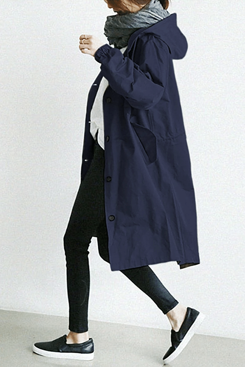 Windproof Rain Jacket with Buttons & Hood – Lightweight Waterproof Jacket