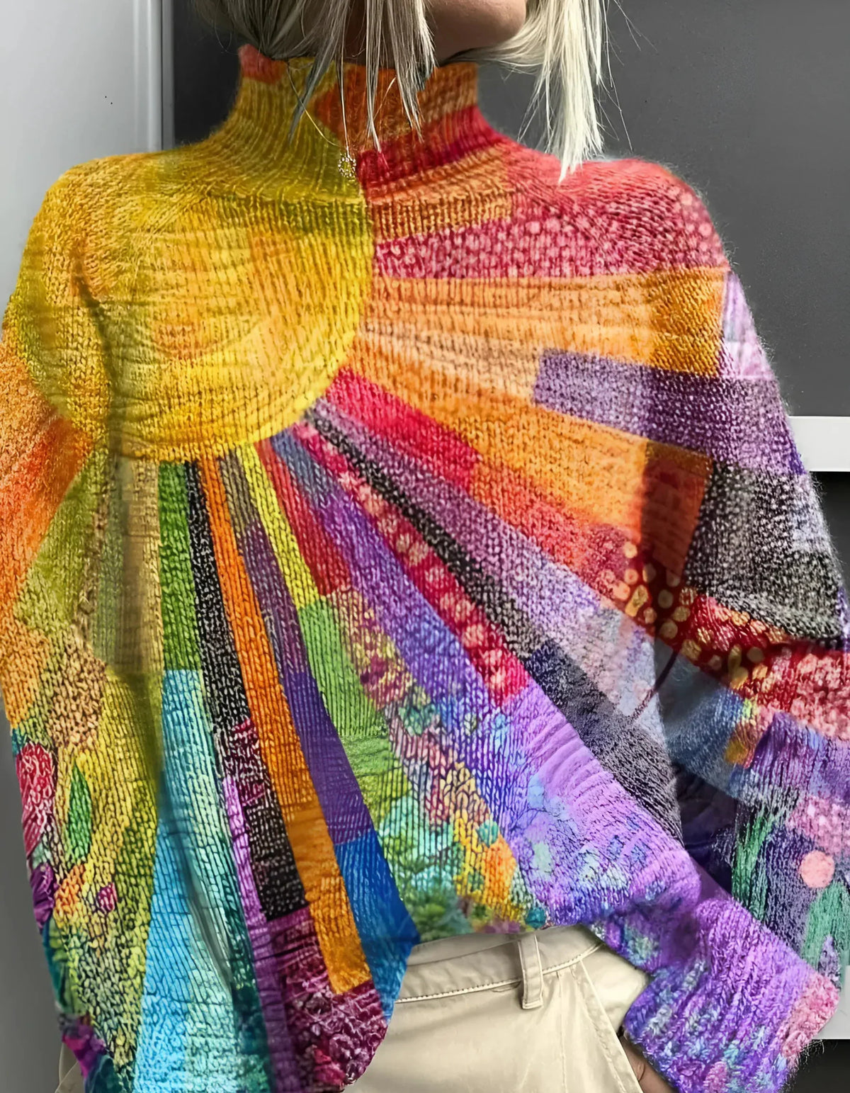 Women's Printed Turtleneck Knitted Sweater