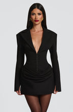Black Ruched Satin Mini Dress – Elegant Evening Dress | Meave & Ivy