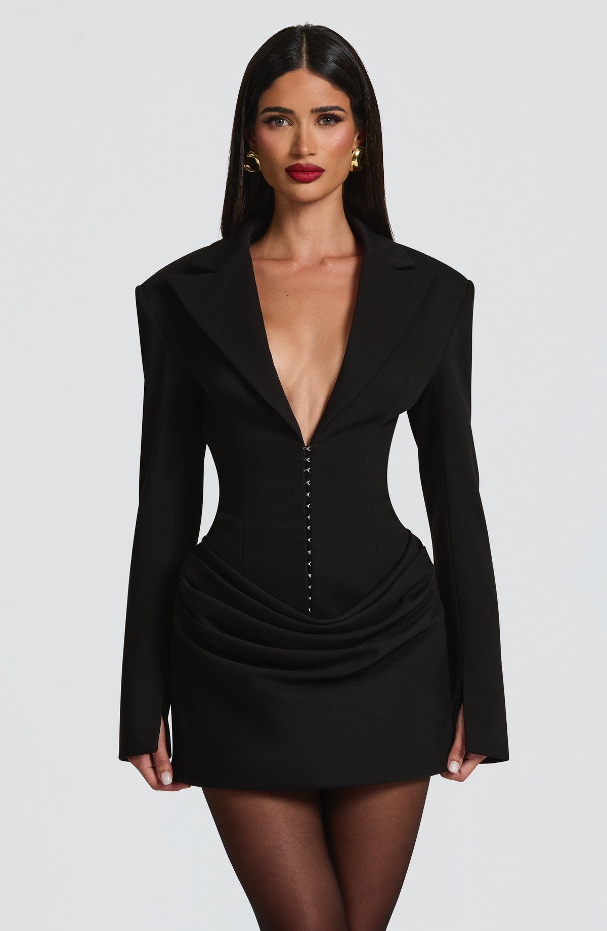 Black Ruched Satin Mini Dress – Elegant Evening Dress | Meave & Ivy