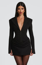 Black Ruched Satin Mini Dress – Elegant Evening Dress | Meave & Ivy