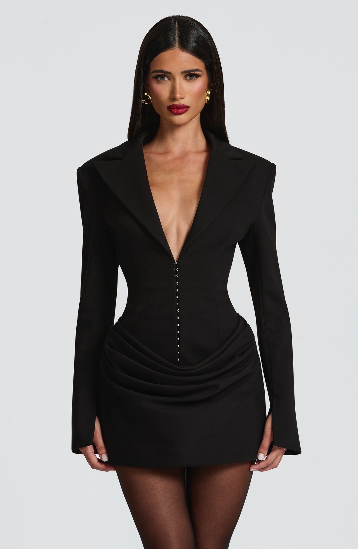 Black Ruched Satin Mini Dress – Elegant Evening Dress | Meave & Ivy
