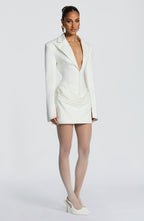 Ivory Ruched Satin Mini Dress – Elegant Evening Dress | Meave & Ivy