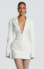 Ivory Ruched Satin Mini Dress – Elegant Evening Dress | Meave & Ivy