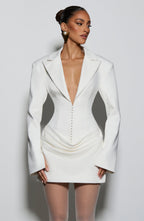 Ivory Ruched Satin Mini Dress – Elegant Evening Dress | Meave & Ivy