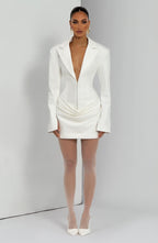 Ivory Ruched Satin Mini Dress – Elegant Evening Dress | Meave & Ivy