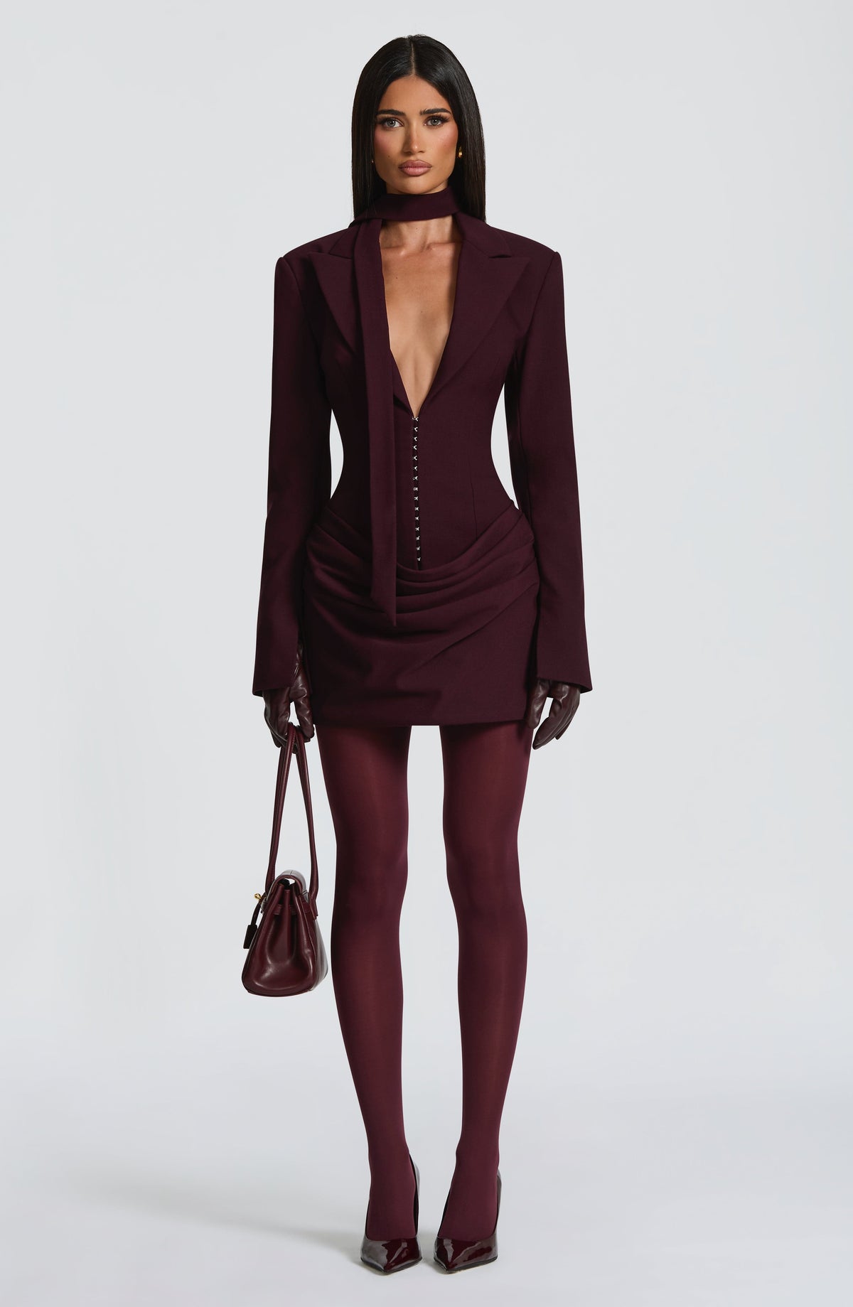 Plum Ruched Satin Mini Dress – Elegant Evening Dress | Meave & Ivy