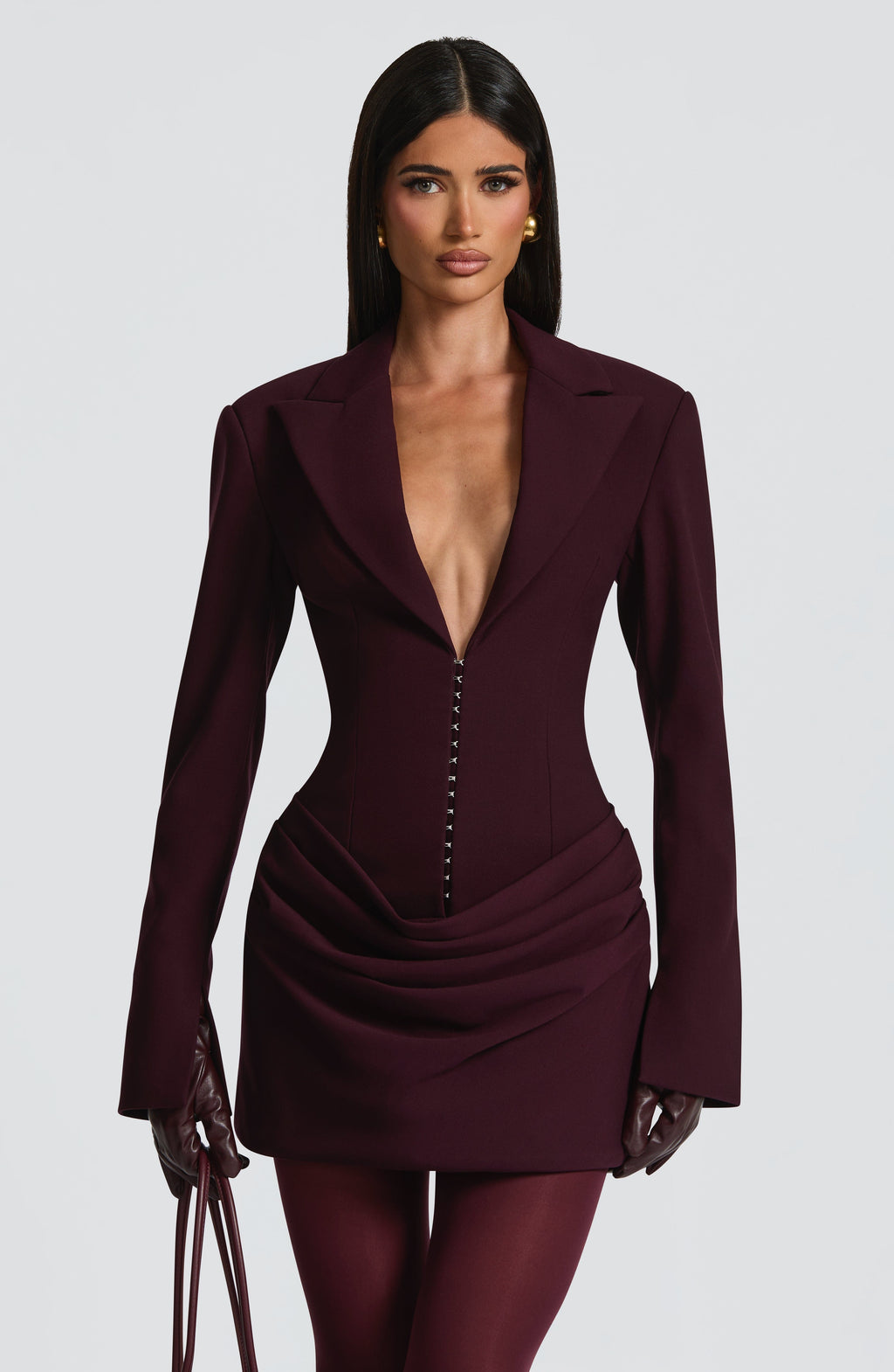 Plum Ruched Satin Mini Dress – Elegant Evening Dress | Meave & Ivy