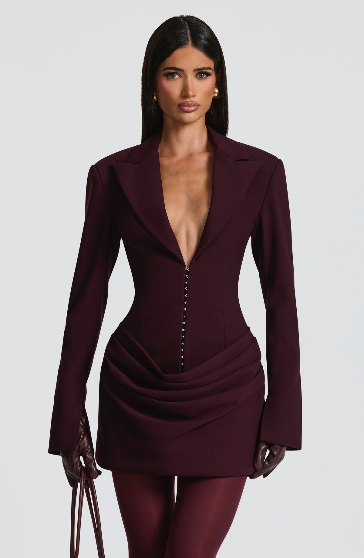 Plum Ruched Satin Mini Dress – Elegant Evening Dress | Meave & Ivy