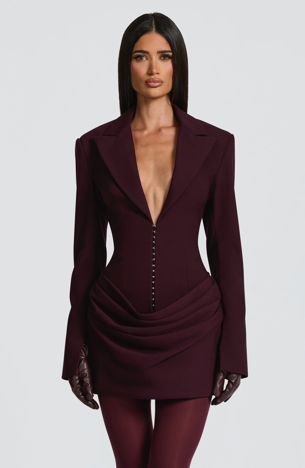 Plum Ruched Satin Mini Dress – Elegant Evening Dress | Meave & Ivy