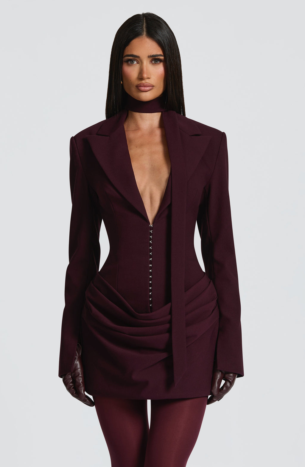 Plum Ruched Satin Mini Dress – Elegant Evening Dress | Meave & Ivy