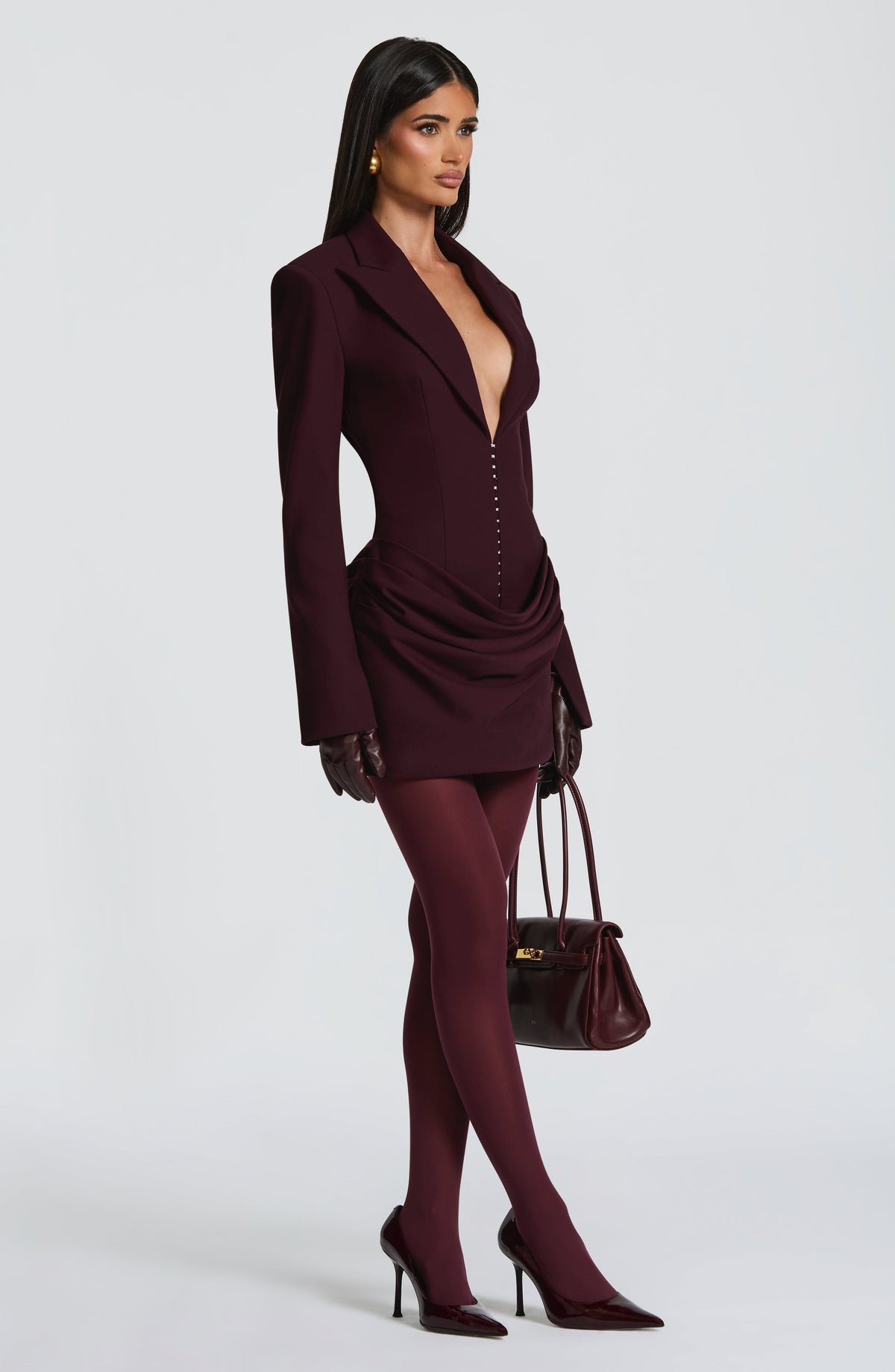 Plum Ruched Satin Mini Dress – Elegant Evening Dress | Meave & Ivy