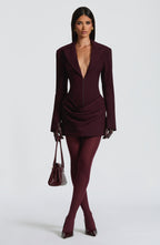 Plum Ruched Satin Mini Dress – Elegant Evening Dress | Meave & Ivy