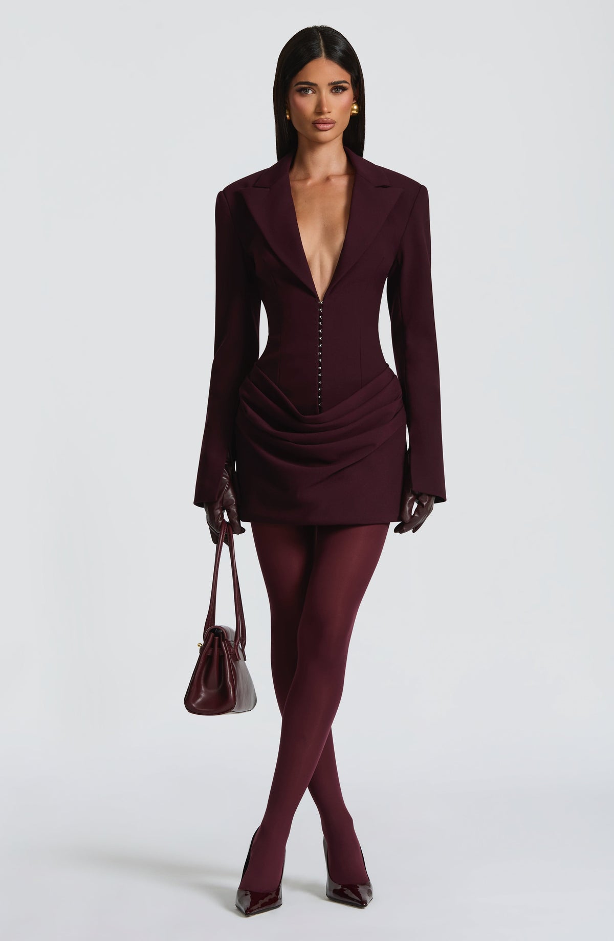Plum Ruched Satin Mini Dress – Elegant Evening Dress | Meave & Ivy