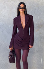 Plum Ruched Satin Mini Dress – Elegant Evening Dress | Meave & Ivy