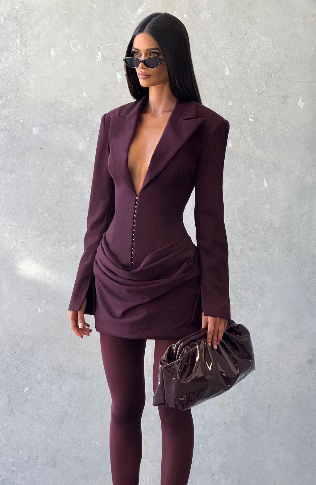 Plum Ruched Satin Mini Dress – Elegant Evening Dress | Meave & Ivy