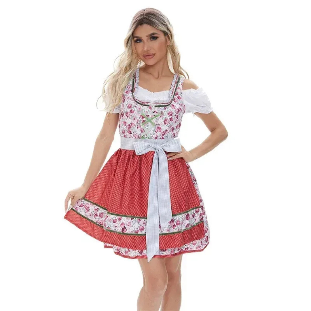 Women's Floral Apron Dirndl – Off-Shoulder Oktoberfest Dress