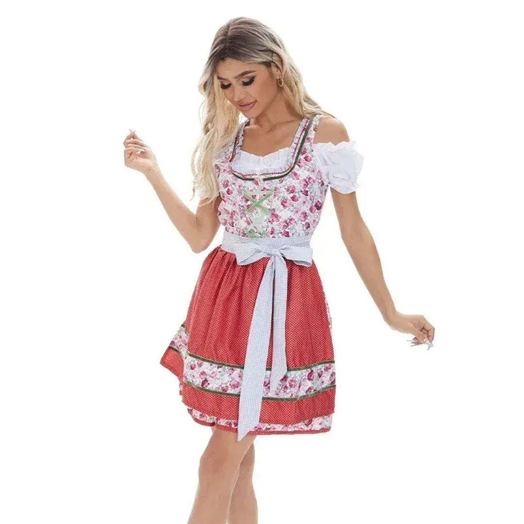 Women's Floral Apron Dirndl – Off-Shoulder Oktoberfest Dress