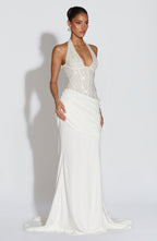 Ivory Embellished Corset Gown – Bridal Train Evening Gown | Meave & Ivy