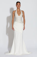 Ivory Embellished Corset Gown – Bridal Train Evening Gown | Meave & Ivy